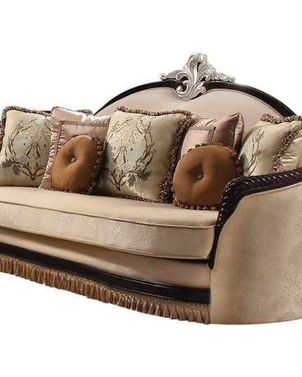 41" Tan Velvet Curved Sofa And Toss Pillows