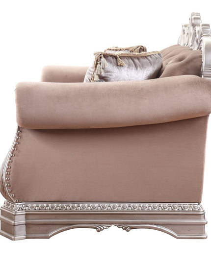 80" Champagne Velour Loveseat and Toss Pillows