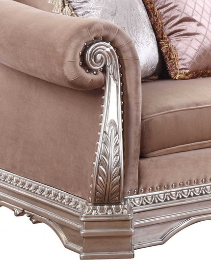 80" Champagne Velour Loveseat and Toss Pillows