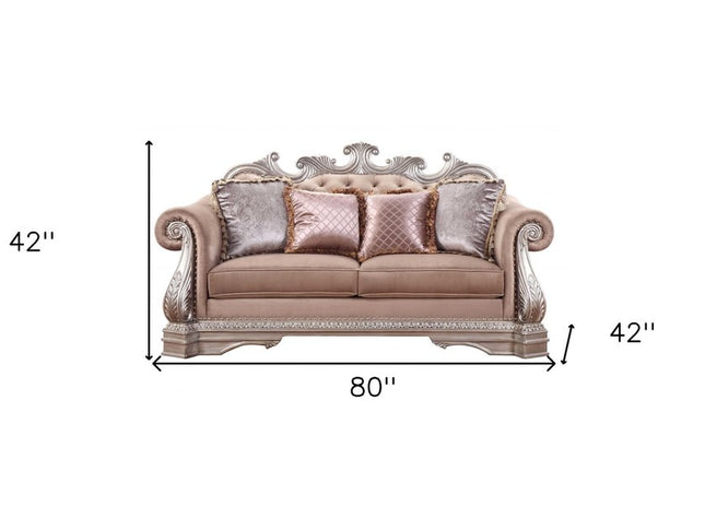80" Champagne Velour Loveseat and Toss Pillows