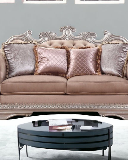 80" Champagne Velour Loveseat and Toss Pillows