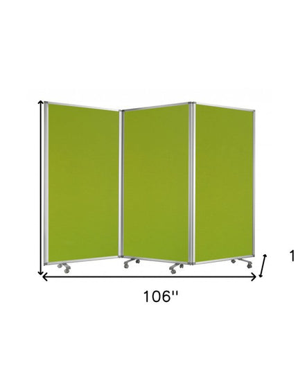 71" Green Iron Folding Three Panel Screen Room Divider