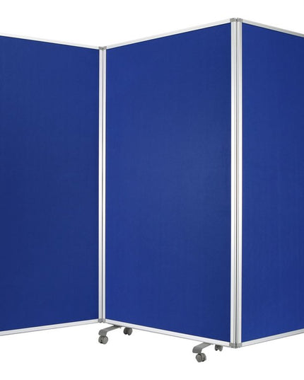 71" Blue Iron Folding Three Panel Screen Room Divider