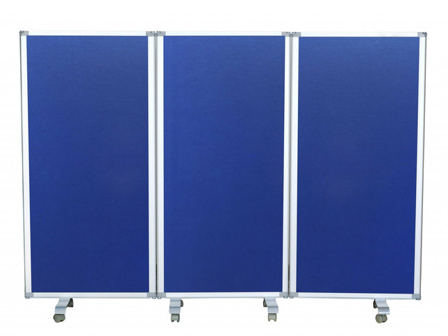 71" Blue Iron Folding Three Panel Screen Room Divider