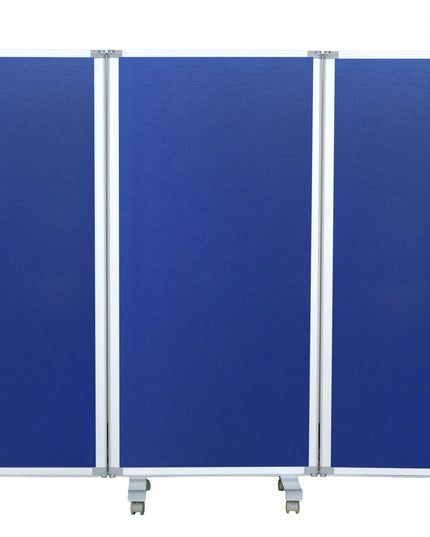 71" Blue Iron Folding Three Panel Screen Room Divider
