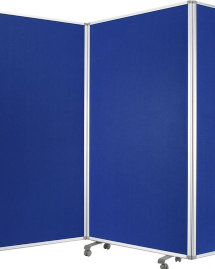71" Blue Iron Folding Three Panel Screen Room Divider
