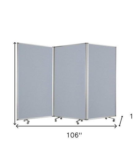 71" Gray Iron Folding Three Panel Screen Room Divider