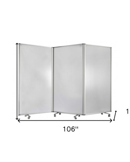 71" White Iron Folding Three Panel Screen Room Divider