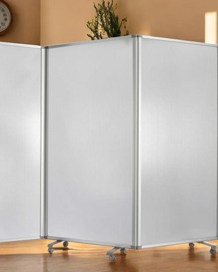 71" White Iron Folding Three Panel Screen Room Divider