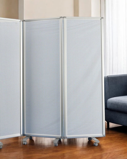 71" White Iron Folding Six Panel Screen Room Divider