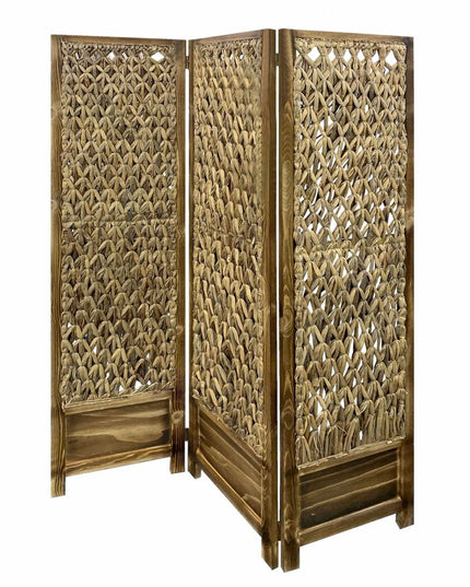Casual Wood And Seagrass Three Panel Room Divider Screen