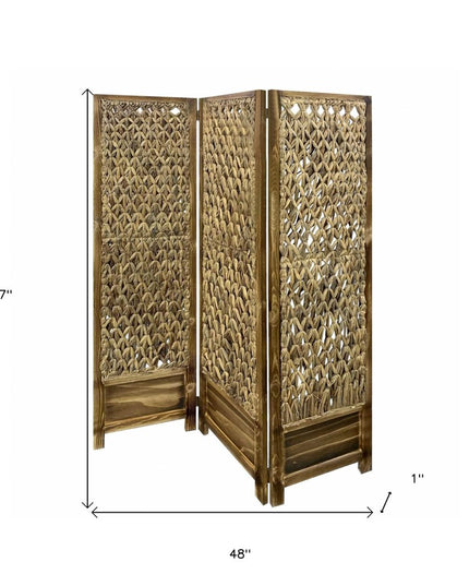 Casual Wood And Seagrass Three Panel Room Divider Screen