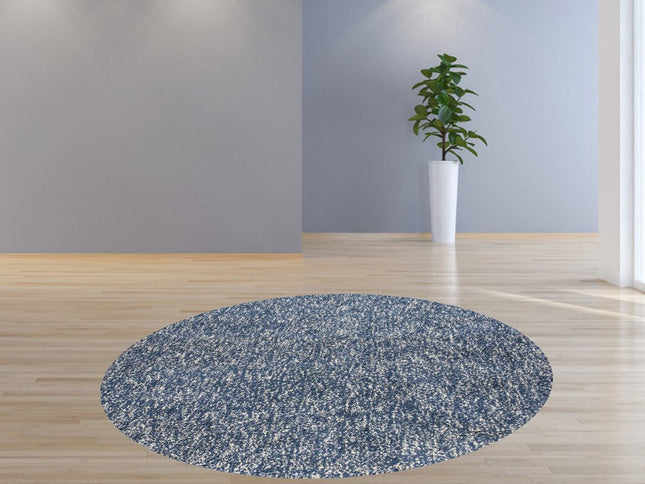 6' Indigo And Ivory Abstract Hand Woven Round Rug