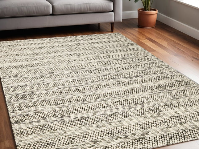 3' X 5' Gray And Ivory Wool Striped Handmade Area Rug