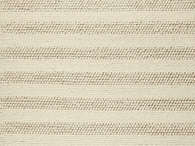 9' X 13' Ivory And White Wool Striped Hand Woven Area Rug