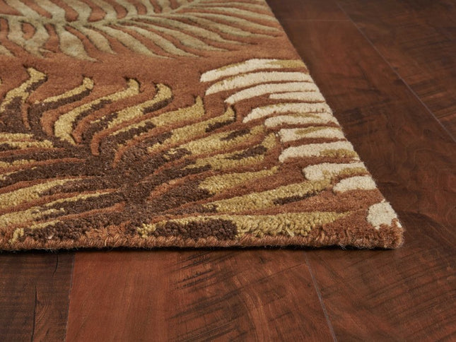 5' X 8' Rust Orange And Green Wool Botanical Leaves Hand Tufted Area Rug