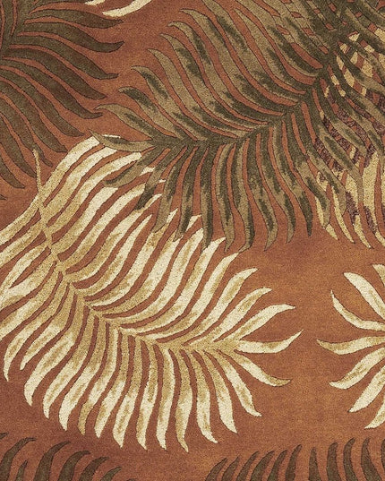 5' X 8' Rust Orange And Green Wool Botanical Leaves Hand Tufted Area Rug