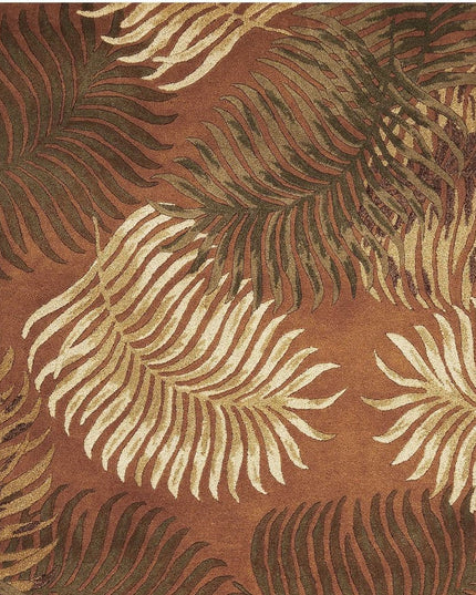 5' X 8' Rust Orange And Green Wool Botanical Leaves Hand Tufted Area Rug