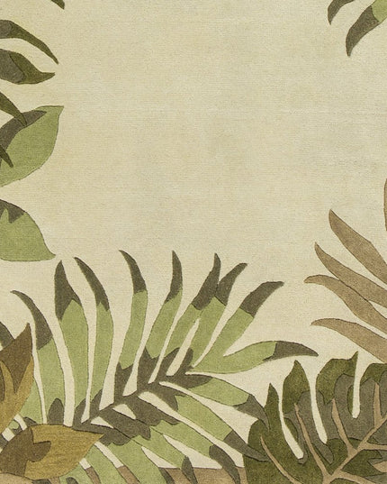 8' X 11' Ivory And Green Wool Botanical Leaves Hand Tufted Area Rug