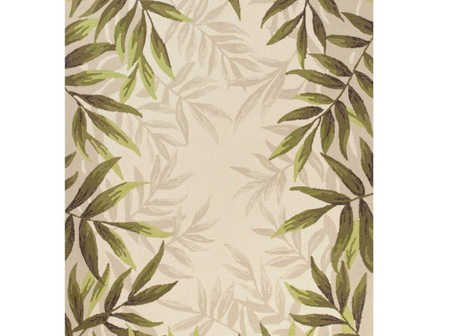 8' X 11' Ivory And Green Wool Botanical Leaves Hand Tufted Area Rug