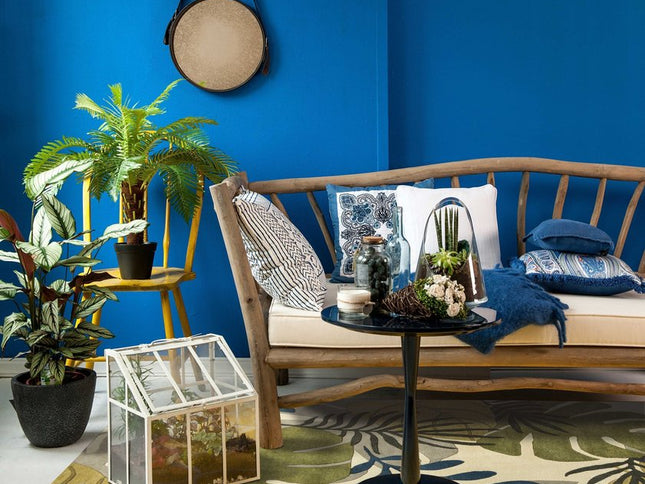 8' X 11' Ivory Green And Blue Wool Botanical Leaves Hand Tufted Area Rug