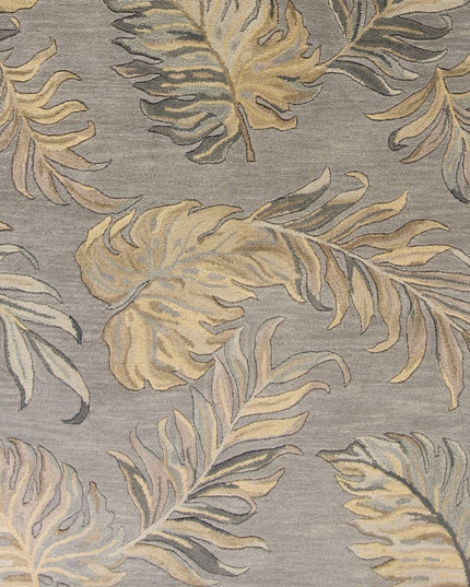 3' X 5' Gray And Taupe Wool Botanical Leaves Hand Tufted Area Rug