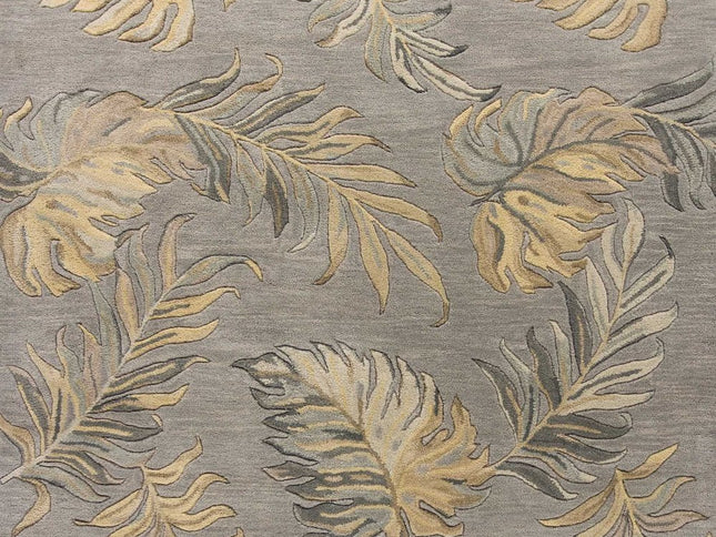 3' X 5' Gray And Taupe Wool Botanical Leaves Hand Tufted Area Rug
