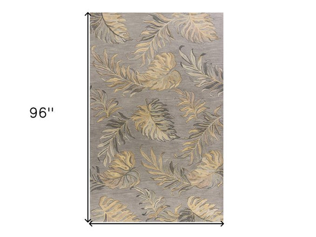 3' X 5' Gray And Taupe Wool Botanical Leaves Hand Tufted Area Rug
