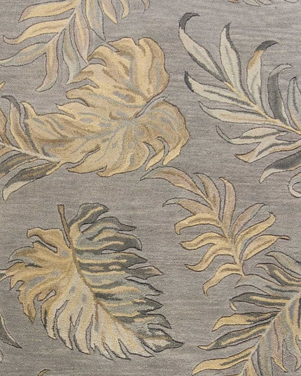3' X 5' Gray And Taupe Wool Botanical Leaves Hand Tufted Area Rug