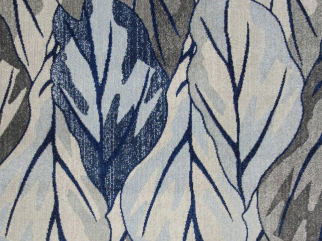 10' X 13' Gray And Navy Blue Botanical Leaves Area Rug