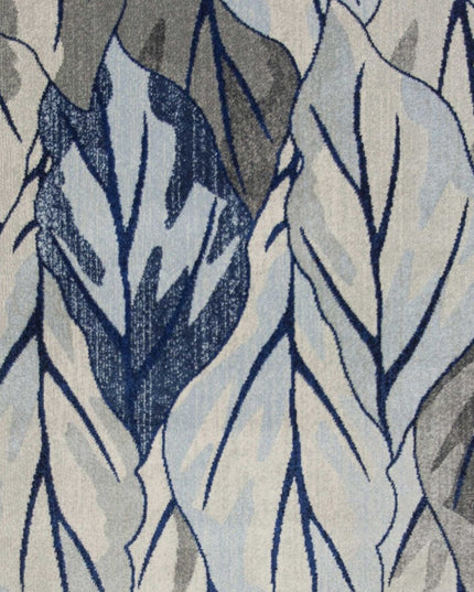 10' X 13' Gray And Navy Blue Botanical Leaves Area Rug