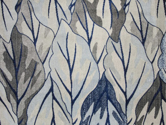 10' X 13' Gray And Navy Blue Botanical Leaves Area Rug