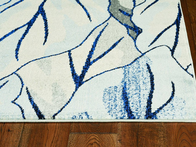 10' X 13' Gray And Navy Blue Botanical Leaves Area Rug