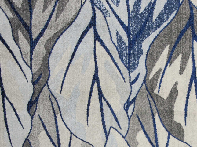 10' X 13' Gray And Navy Blue Botanical Leaves Area Rug