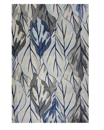 10' X 13' Gray And Navy Blue Botanical Leaves Area Rug