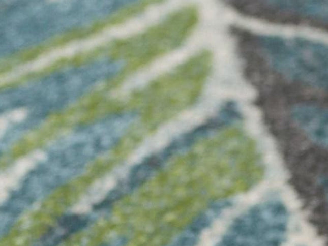 9' X 13' Beige Teal And Green Tropical Botanical Area Rug