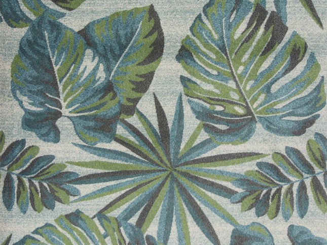 9' X 13' Beige Teal And Green Tropical Botanical Area Rug