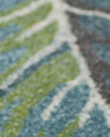 9' X 13' Beige Teal And Green Tropical Botanical Area Rug