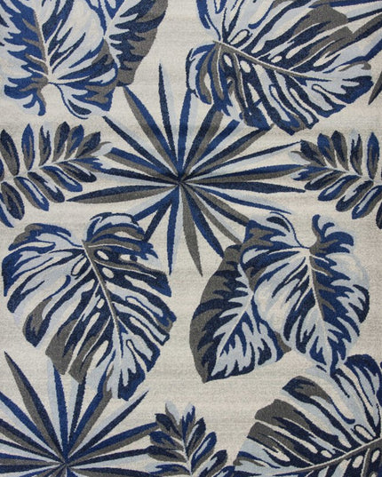 8' X 11' Blue And Gray Botanical Leaves Area Rug
