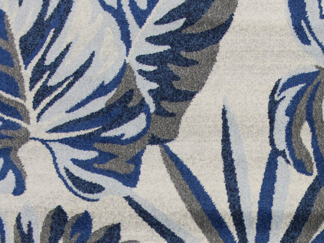 8' X 11' Blue And Gray Botanical Leaves Area Rug