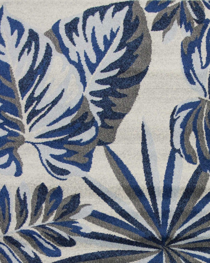 8' X 11' Blue And Gray Botanical Leaves Area Rug