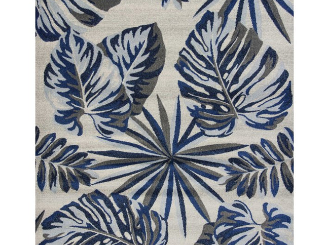 8' X 11' Blue And Gray Botanical Leaves Area Rug