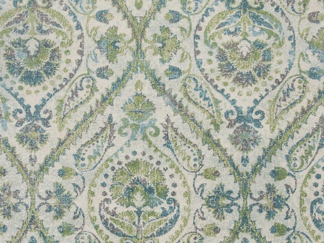 9' X 13' Green Ivory And Teal Medallion Area Rug
