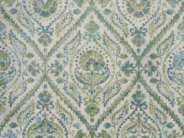 9' X 13' Green Ivory And Teal Medallion Area Rug