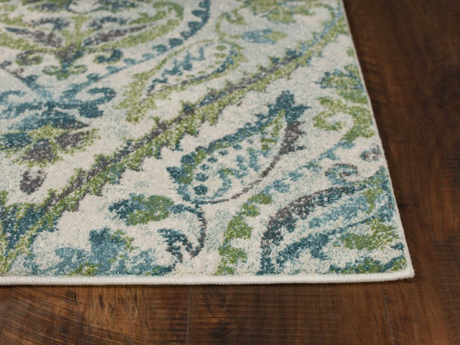 9' X 13' Green Ivory And Teal Medallion Area Rug