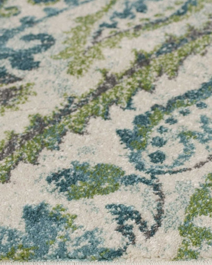 9' X 13' Green Ivory And Teal Medallion Area Rug