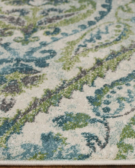9' X 13' Green Ivory And Teal Medallion Area Rug