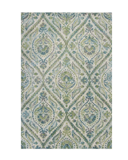 9' X 13' Green Ivory And Teal Medallion Area Rug