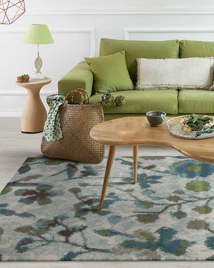 5' X 8' Teal Blue Green And White Floral Vines Area Rug