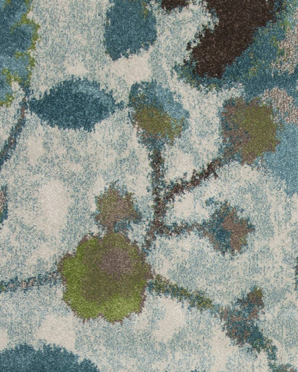 5' X 8' Teal Blue Green And White Floral Vines Area Rug